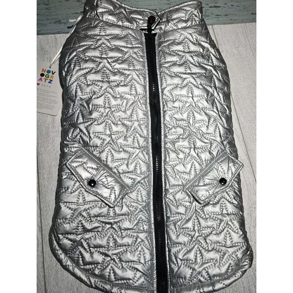Novogratz Pets Zip Up Jacket Silver Metallic Coat Dog Size LARGE Winter Outdoor
